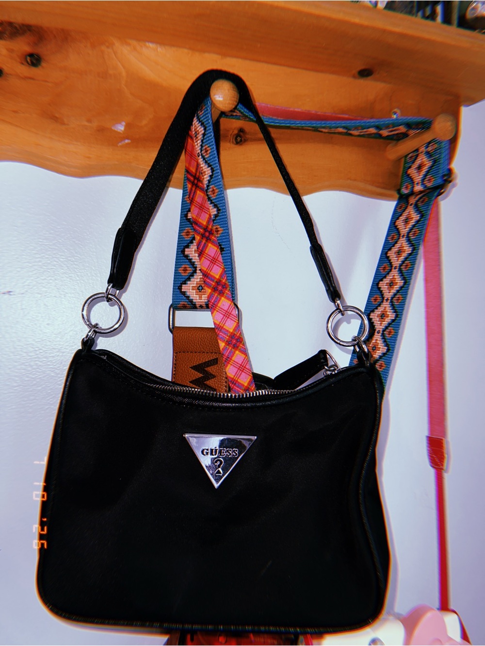 Guess Black Shoulder Bag with Silver Logo
